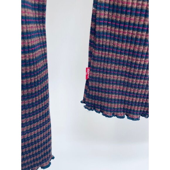 LEVI'S XS Women's Flora Retro Stripe Rib Mock neck Long Sleeve Shirt Purple New - Picture 6 of 11